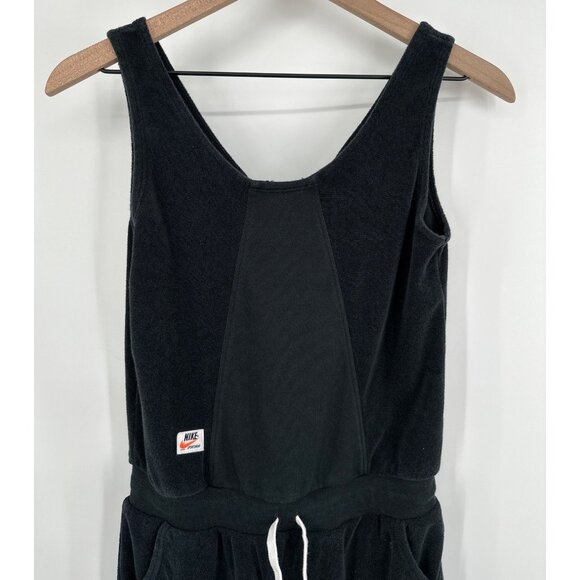 Nike Sportswear Jumpsuit Women Large Shorts Black Terry Sleeveless Stretch Pocke - Picture 2 of 9
